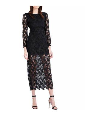 Maje Rosane Guipure Lace Long Dress black sleeves SZ2 bust 30